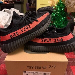 Adidas Yeezy Boost 350 V2 Black with Red Stripe sz 4 m or 5 women new in box !